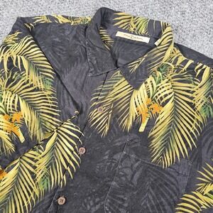 Tommy Bahama Silk Button Up Shirt Mens XL Black‎ Palm Tree Tropical